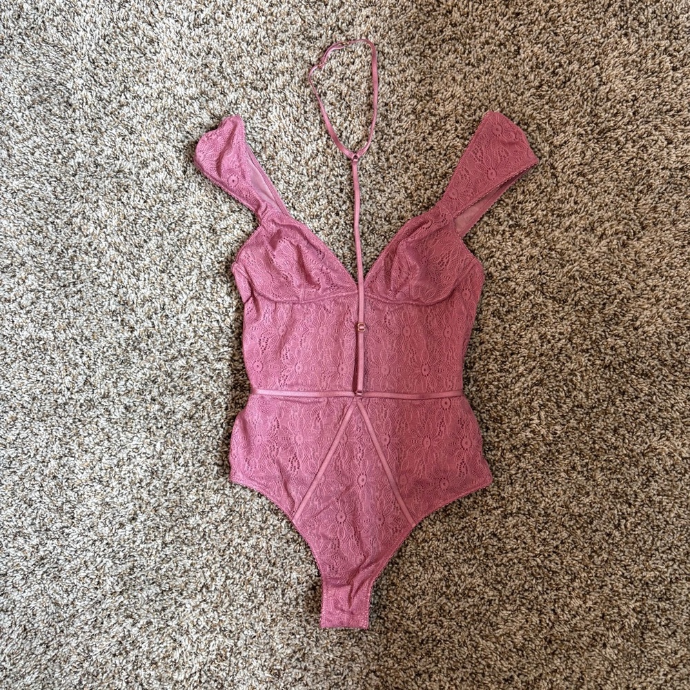 Victoria's Secret Mauve Lace Halter Teddy Bodysuit